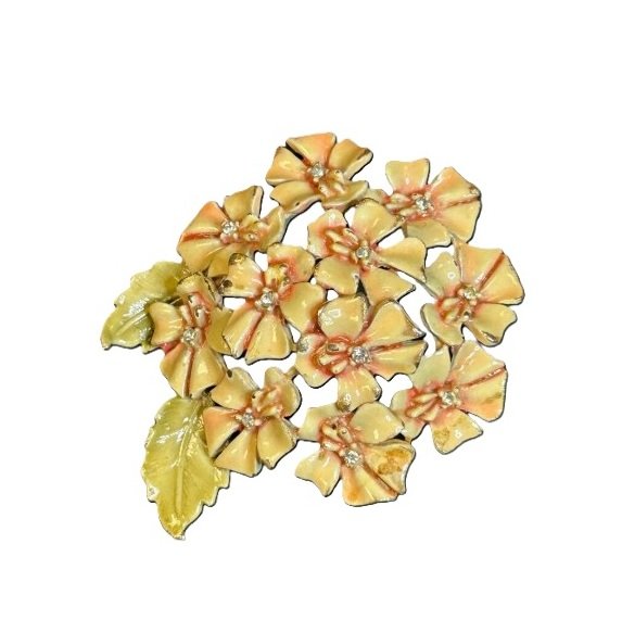 AffinityJeweled 1950s BSK signed enamel flower brooch in yellow