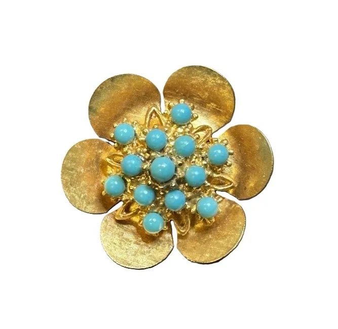 AffinityJeweled 1960s faux turquoise flower brooch