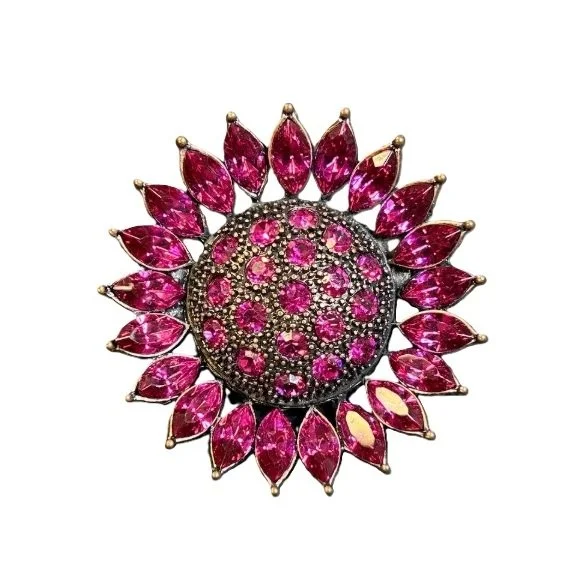 AffinityJeweled Fuchia rhinestone sunflower brooch