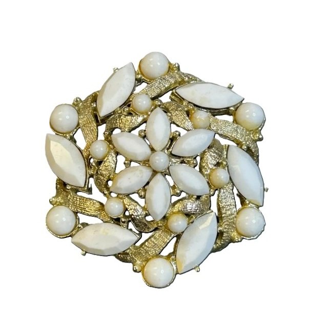 AffinityJeweled Milk Glass cluster brooch