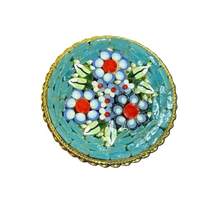 AffinityJeweled vintage Italian floral micro mosaic in blue