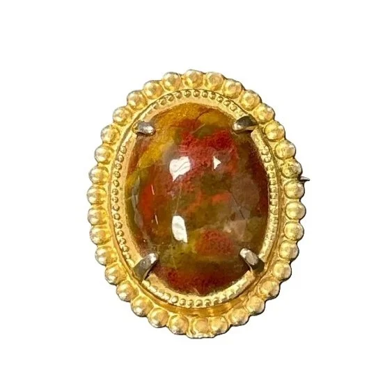 AffinityJeweled Vintage Jasper Cabochon brooch brown oval