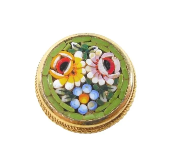 AlleycatAttic Italian Micro Mosaic Green Floral Brooch