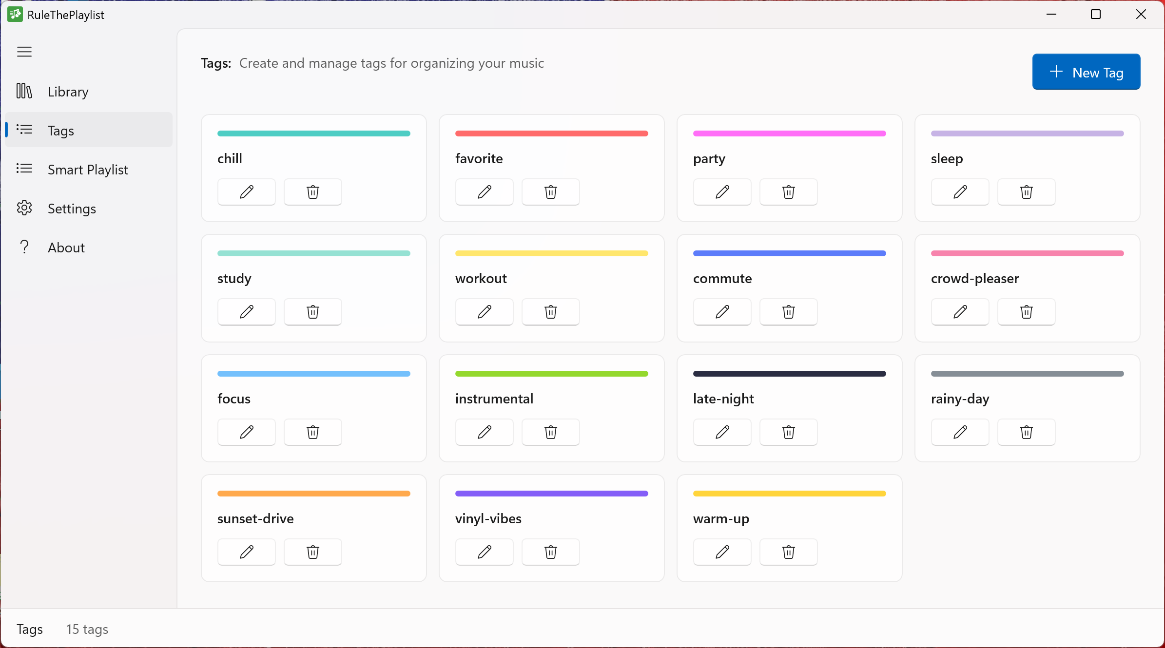 Create, name and colorize your own tags for quick visual organization and filtering.