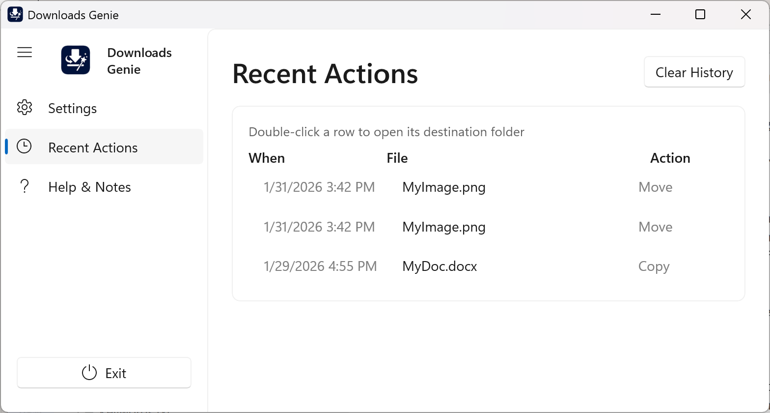 See exactly what the Downloads Genie handled for you, all in one place