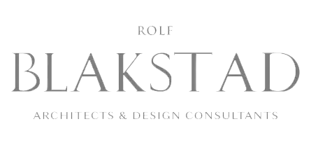 Logo for Blakstad, architects and design consultants, with stylized text and a minimalist design.