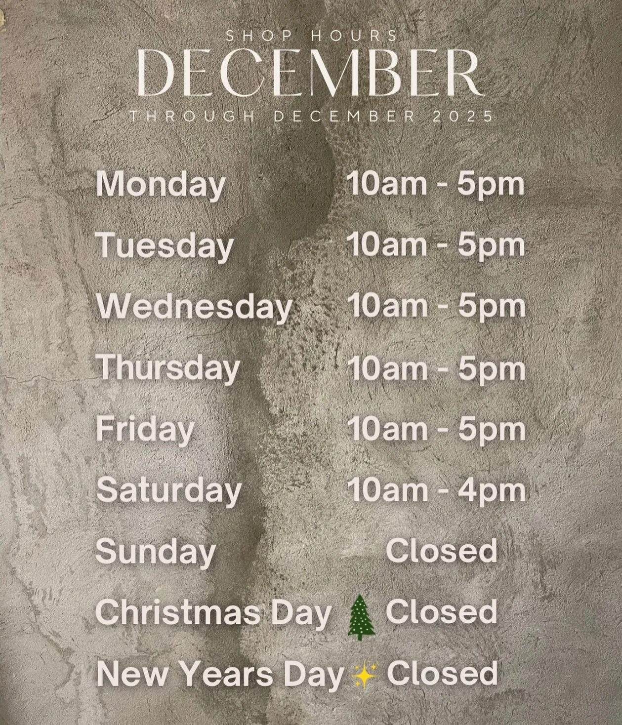 December shop hours 🌲