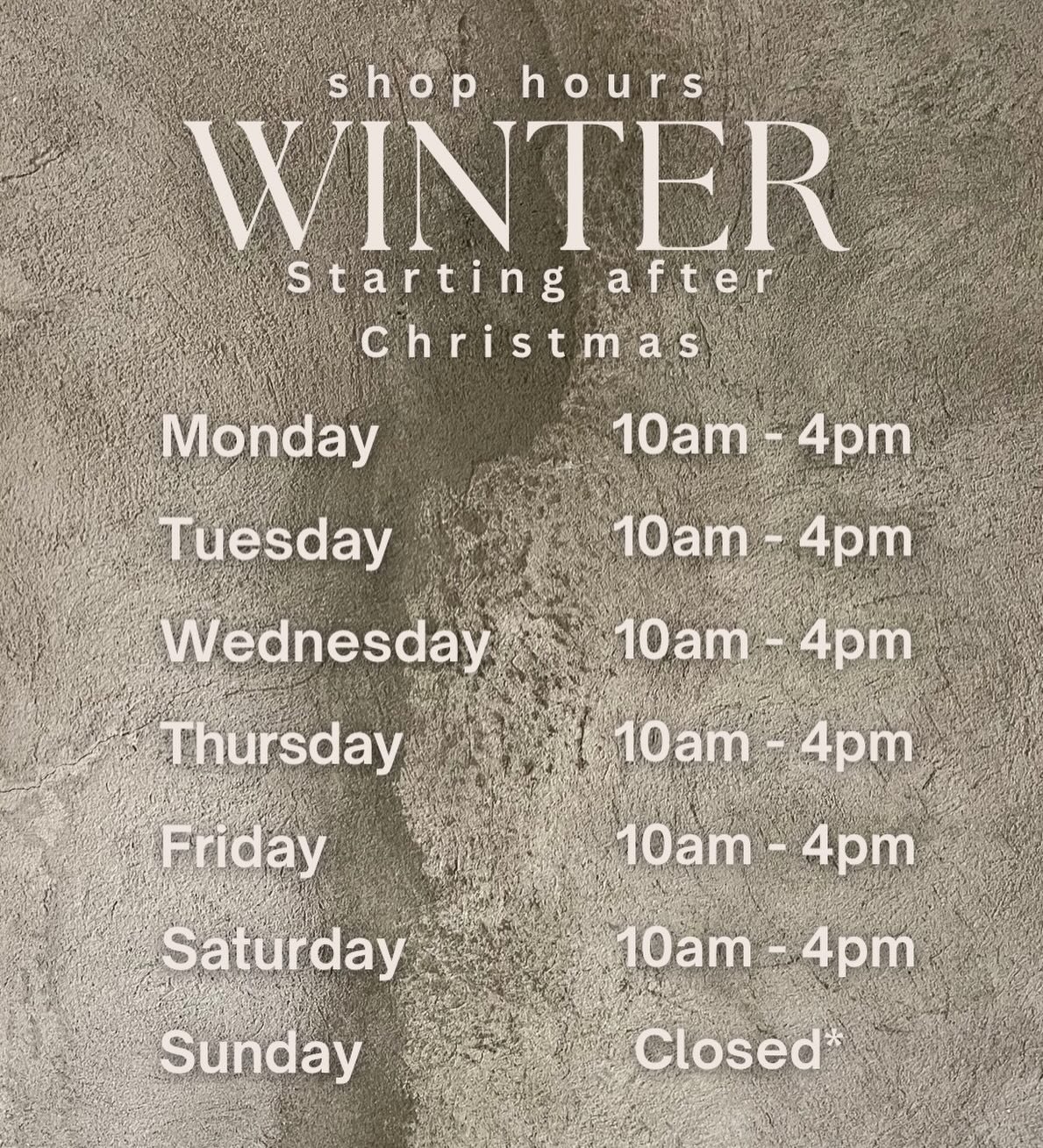Winter shop hours 🌲