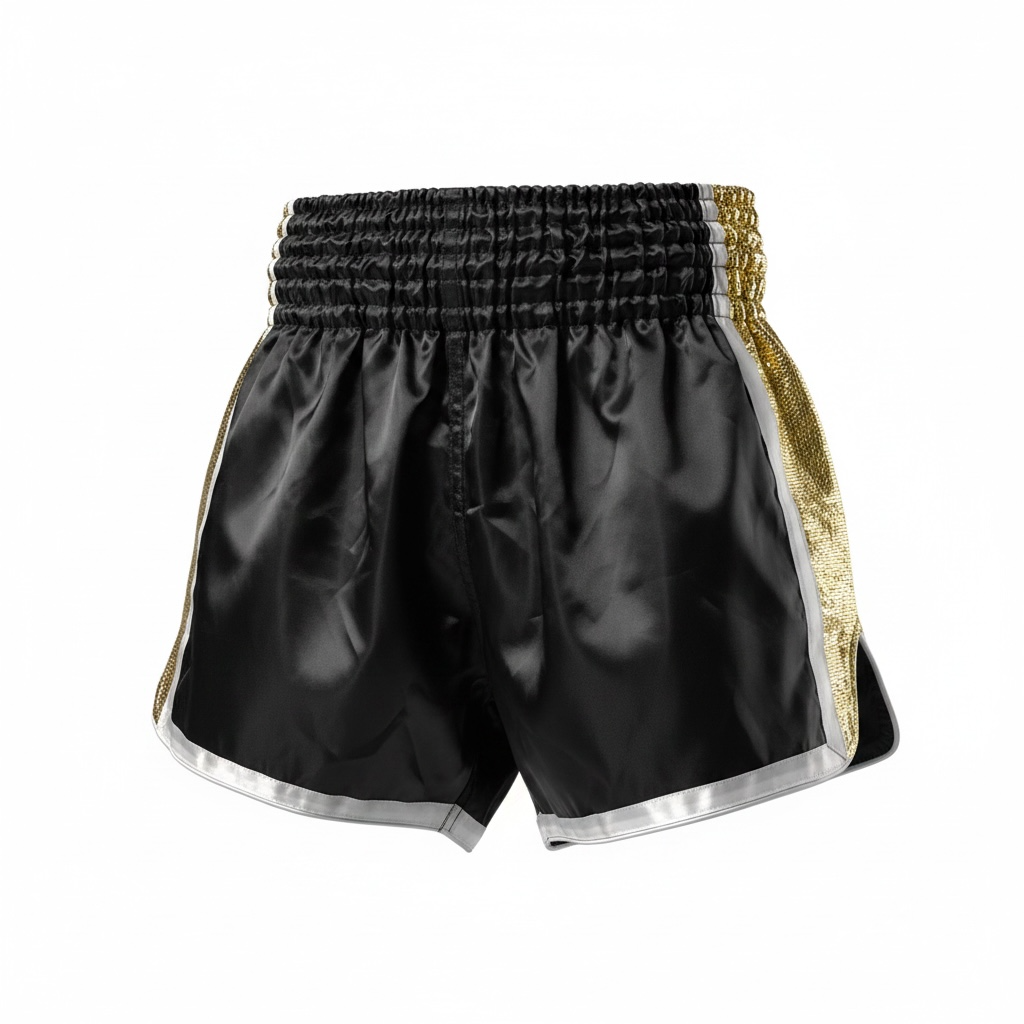 XXS Black & Gold Side Stripe Satin Boxing Trunks