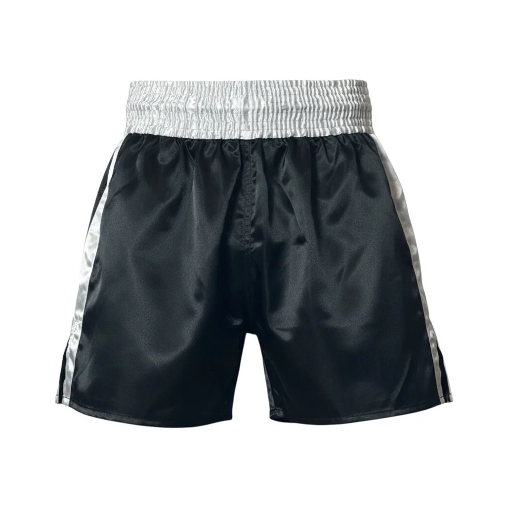 Black & White Side Stripe Satin Boxing Trunks