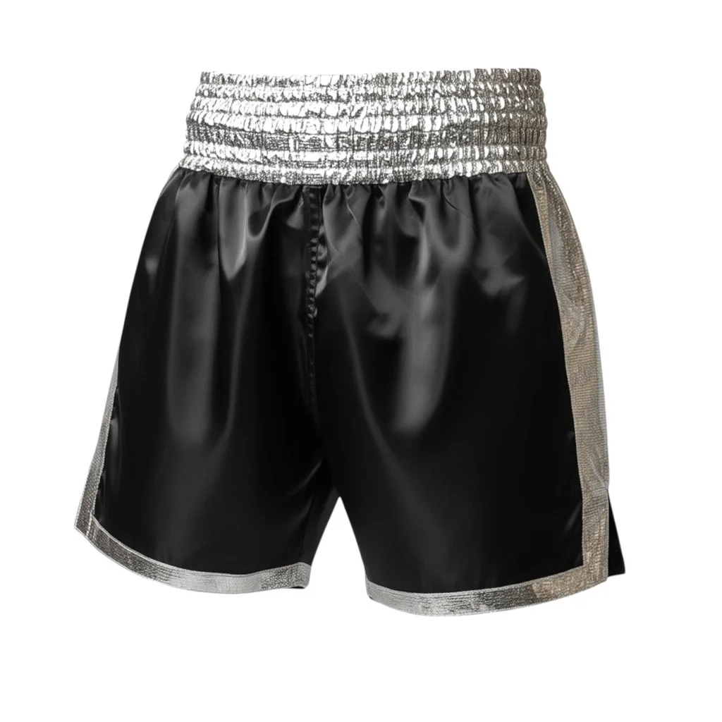 XXS Black & Silver Side Stripe Satin Boxing Trunks