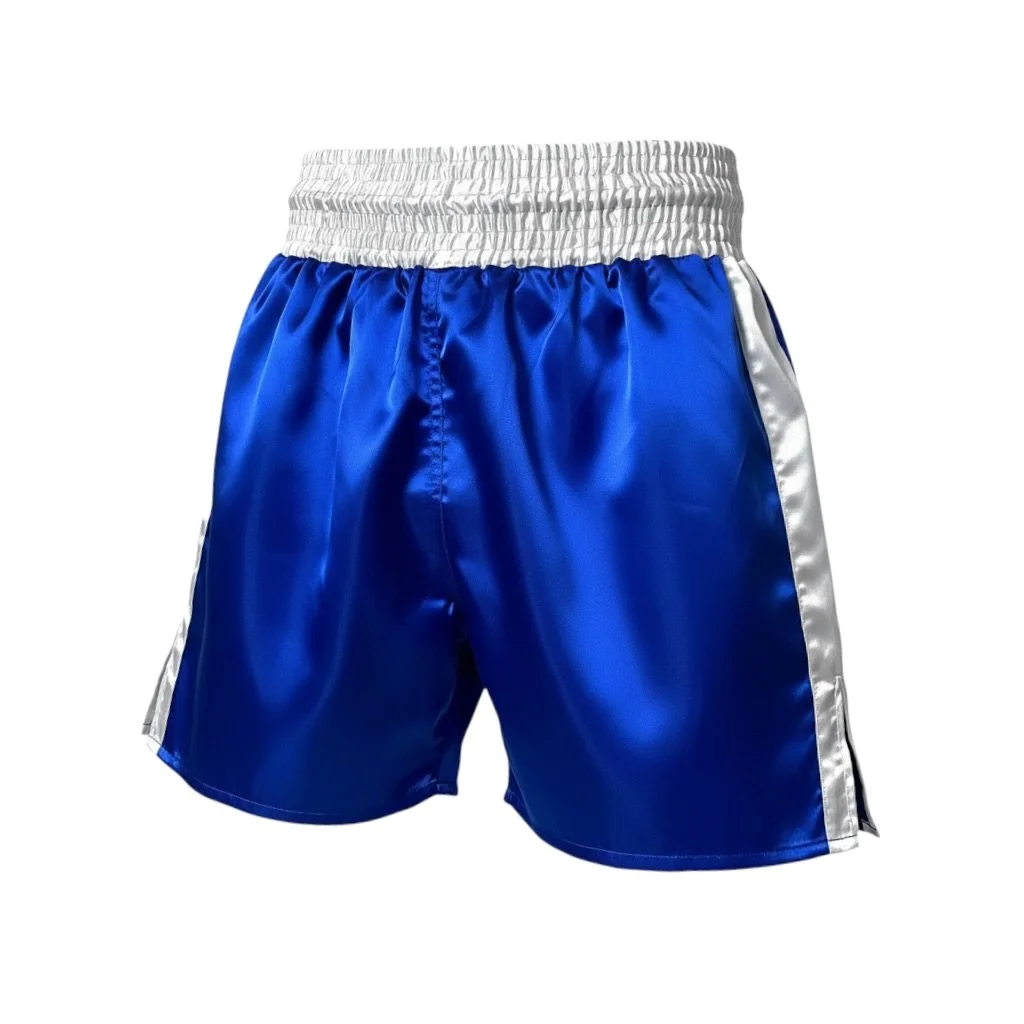 XXS Blue & White Side Stripe Satin Boxing Trunks