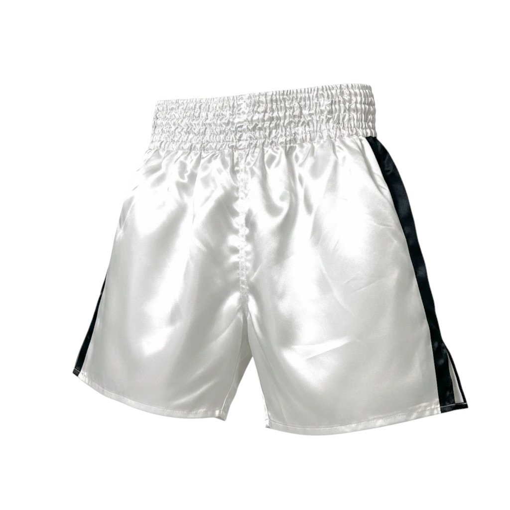 XXS White & Black Side Stripe Satin Boxing Trunks
