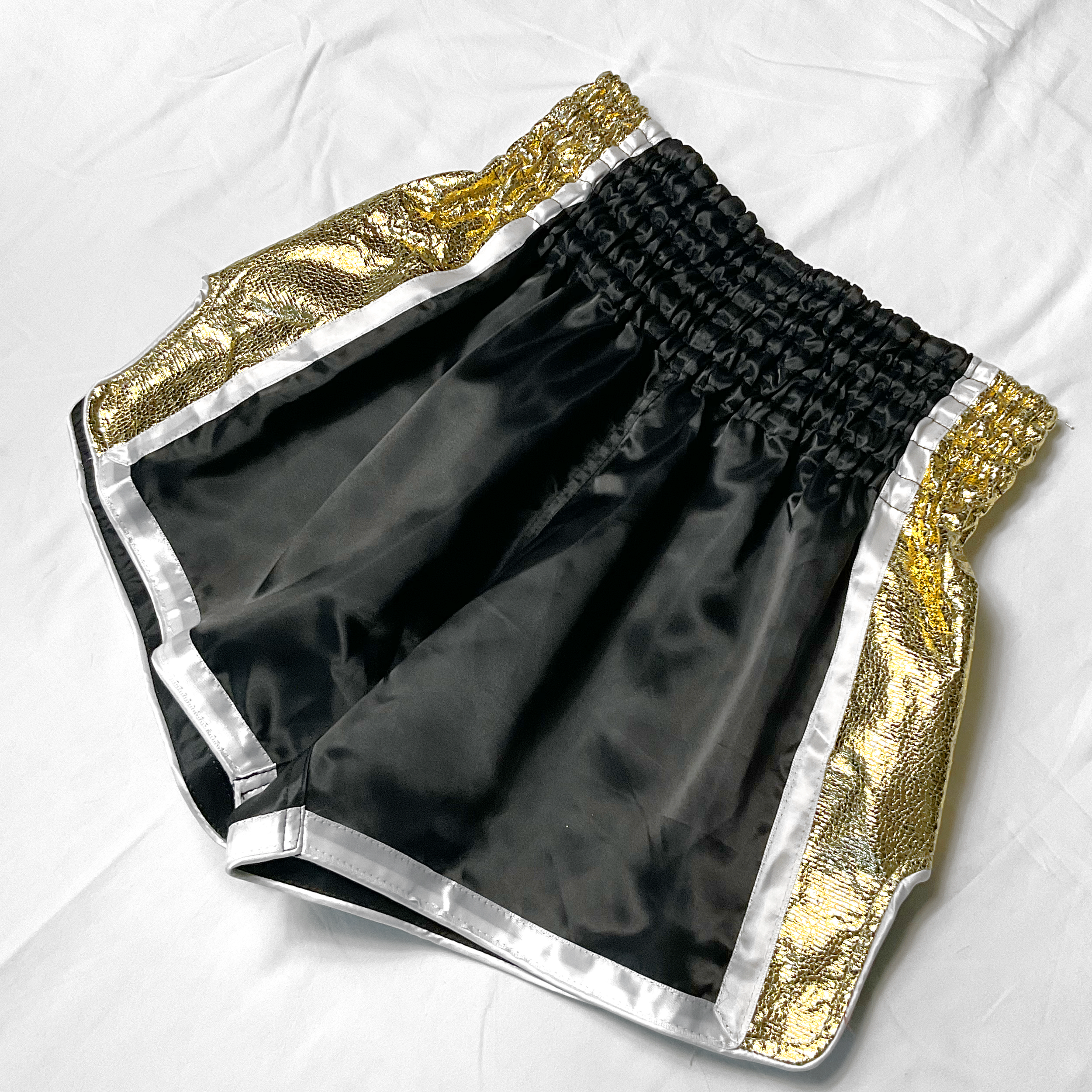 Black & Gold Side Stripe Satin Boxing Trunks