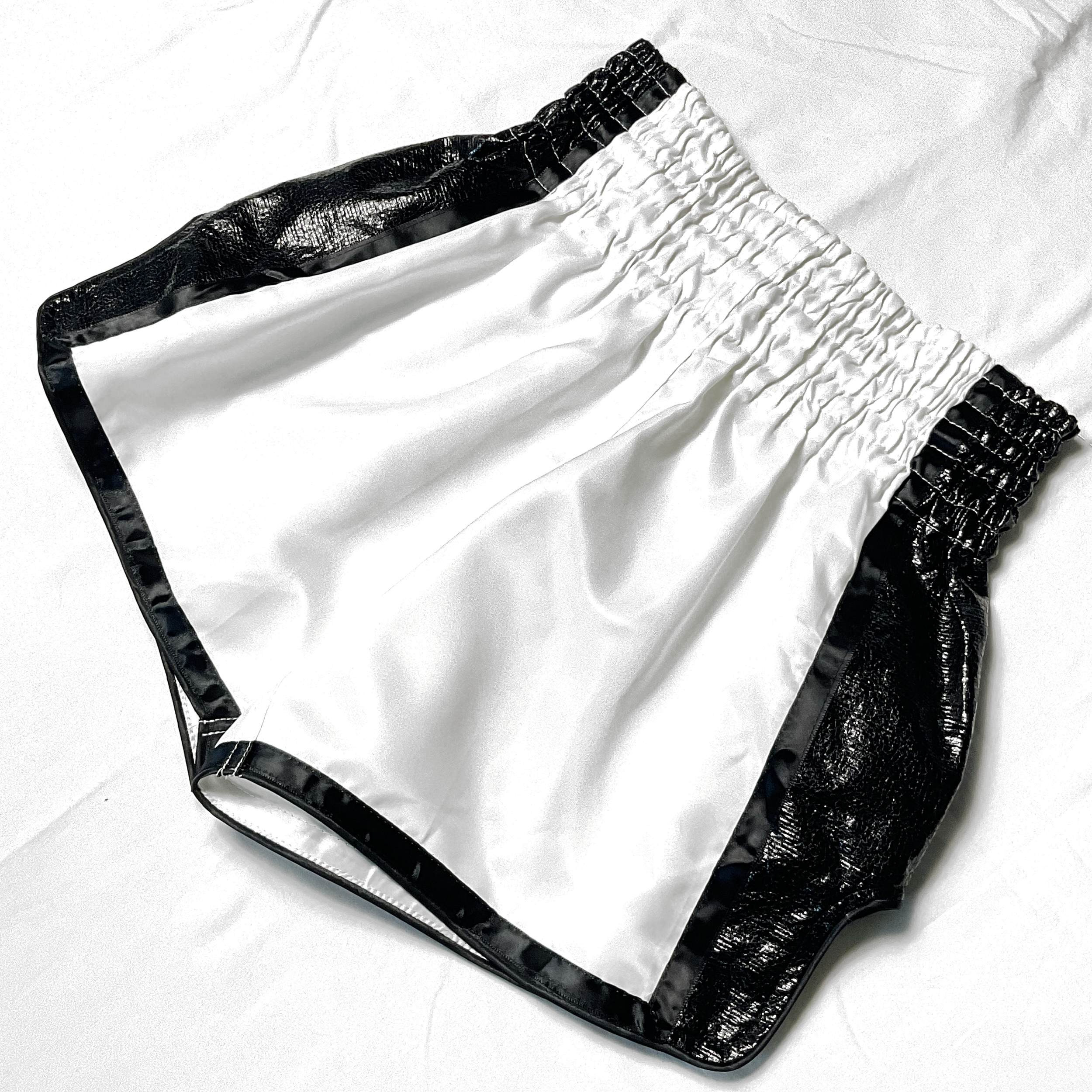 What & Black Satin Boxing Trunks