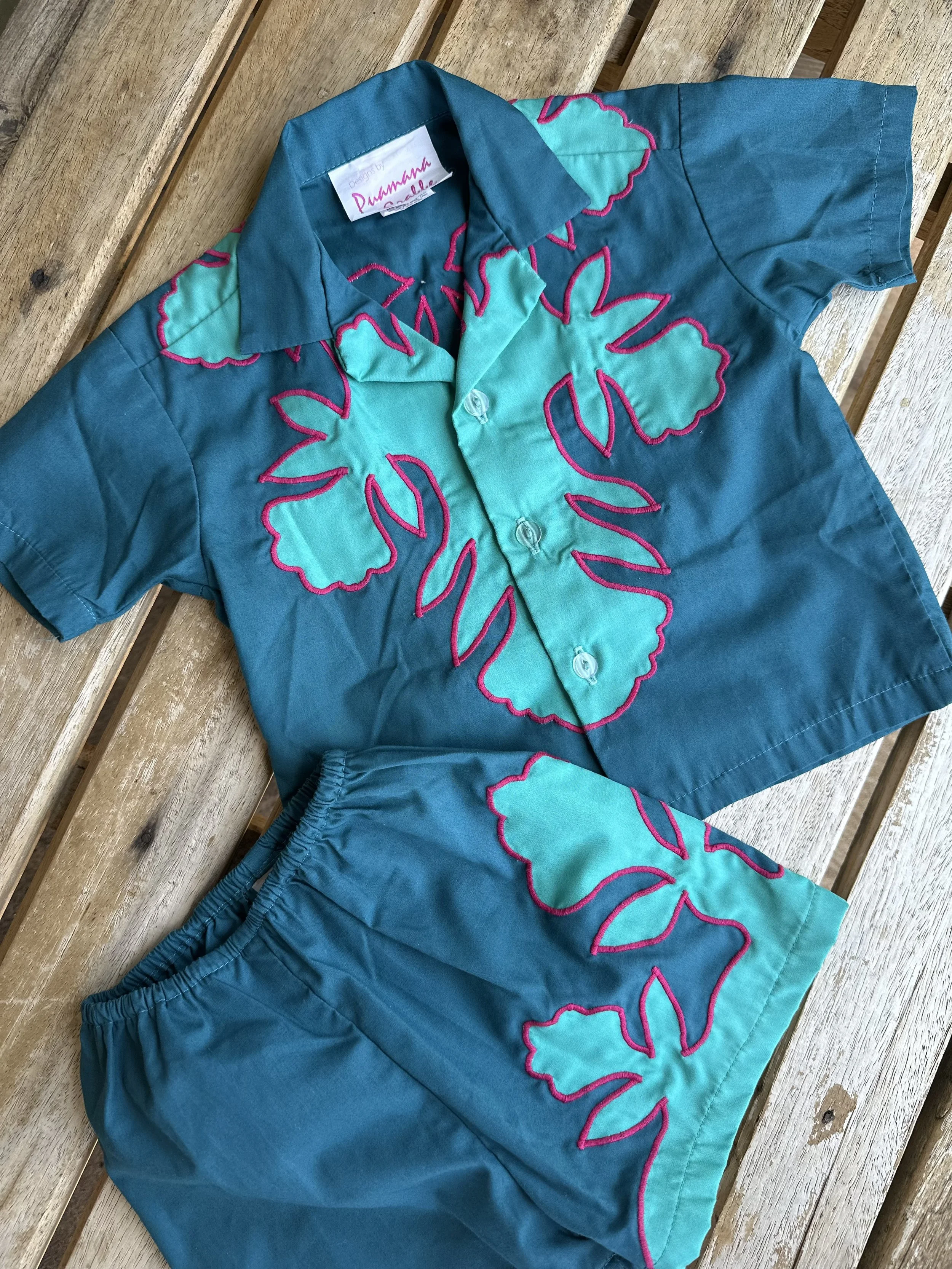 Puamana Crabbe keiki set aloha shirt with shorts size 2