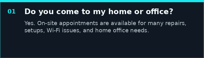FAQ about on-site computer repair at a home or office