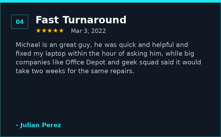 Google review praising fast laptop repair within one hour