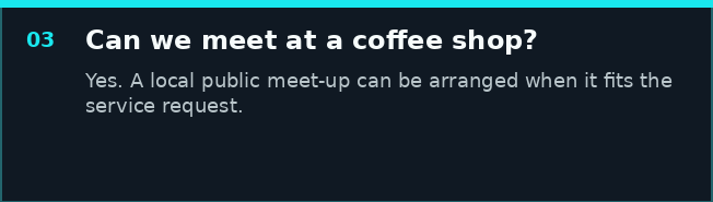 FAQ about meeting at a local coffee shop for computer repair service