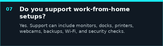FAQ about work from home computer setup and troubleshooting