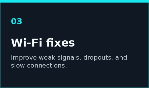 Wi-Fi troubleshooting for weak signals, dropouts, and slow connections