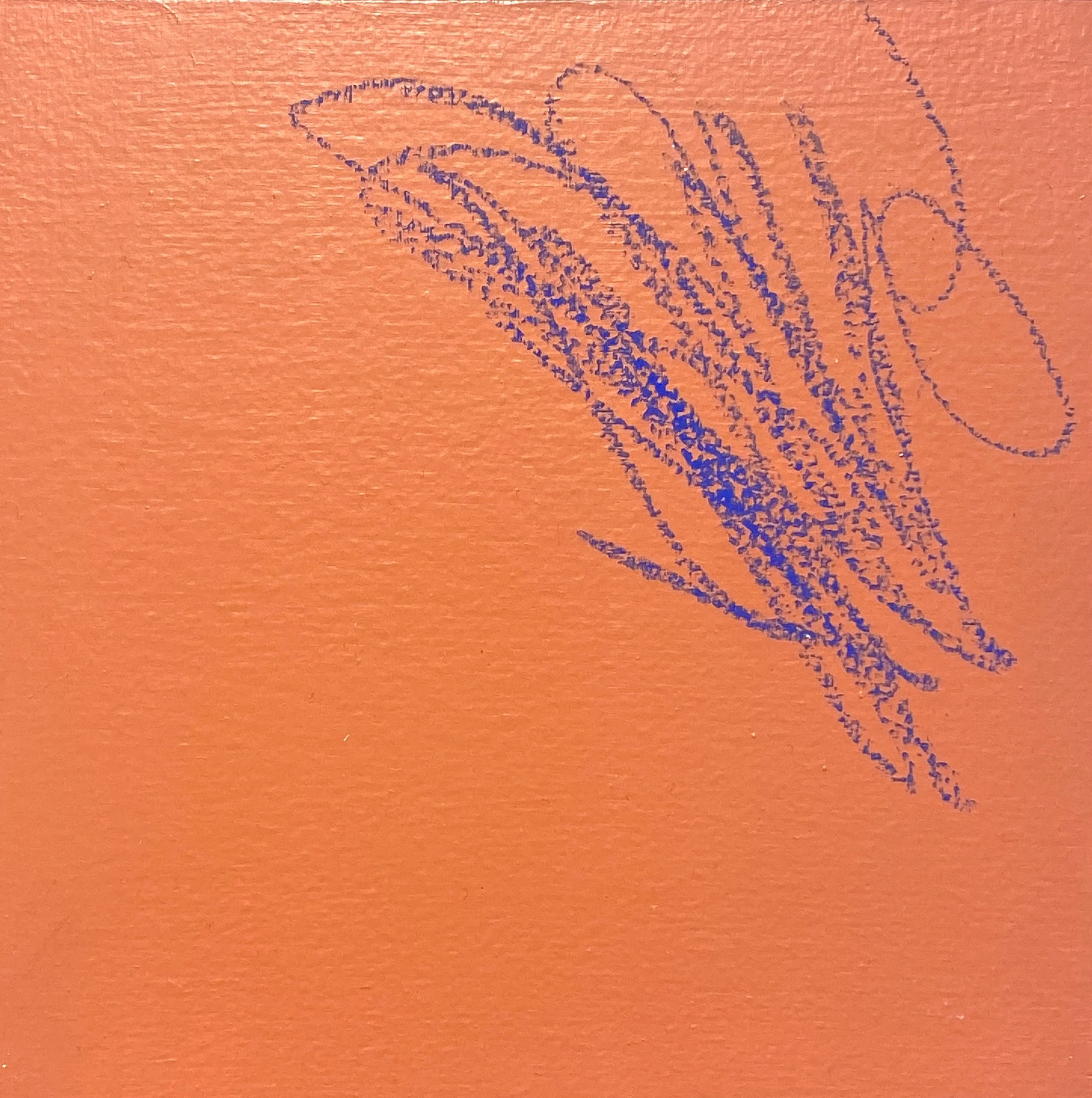 "Taking Flight", 2024. Polymer paint and wax crayon on wooden block, 15cm x 15cm x 2.5cm.