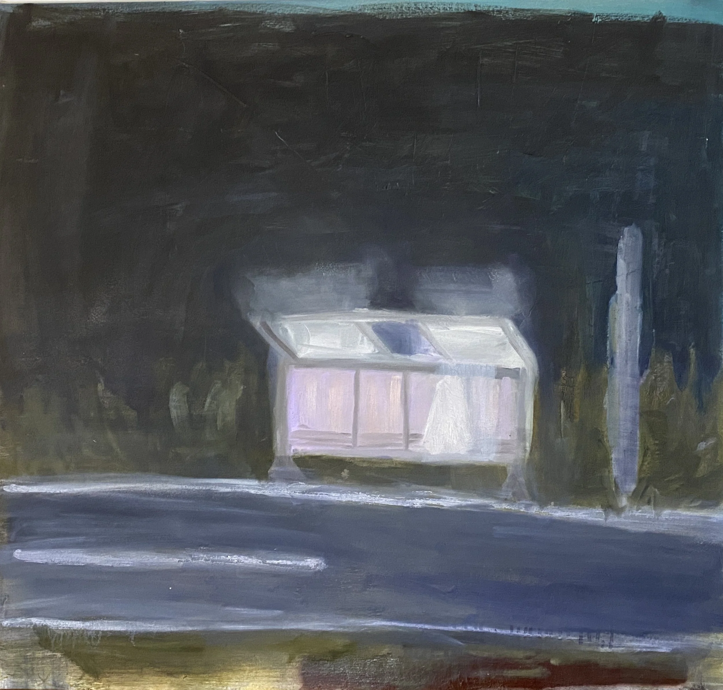 "Lake Orr, Route 754", 2023. Mixed medium on canvas, 86cm x 92cm x 3.5cm.