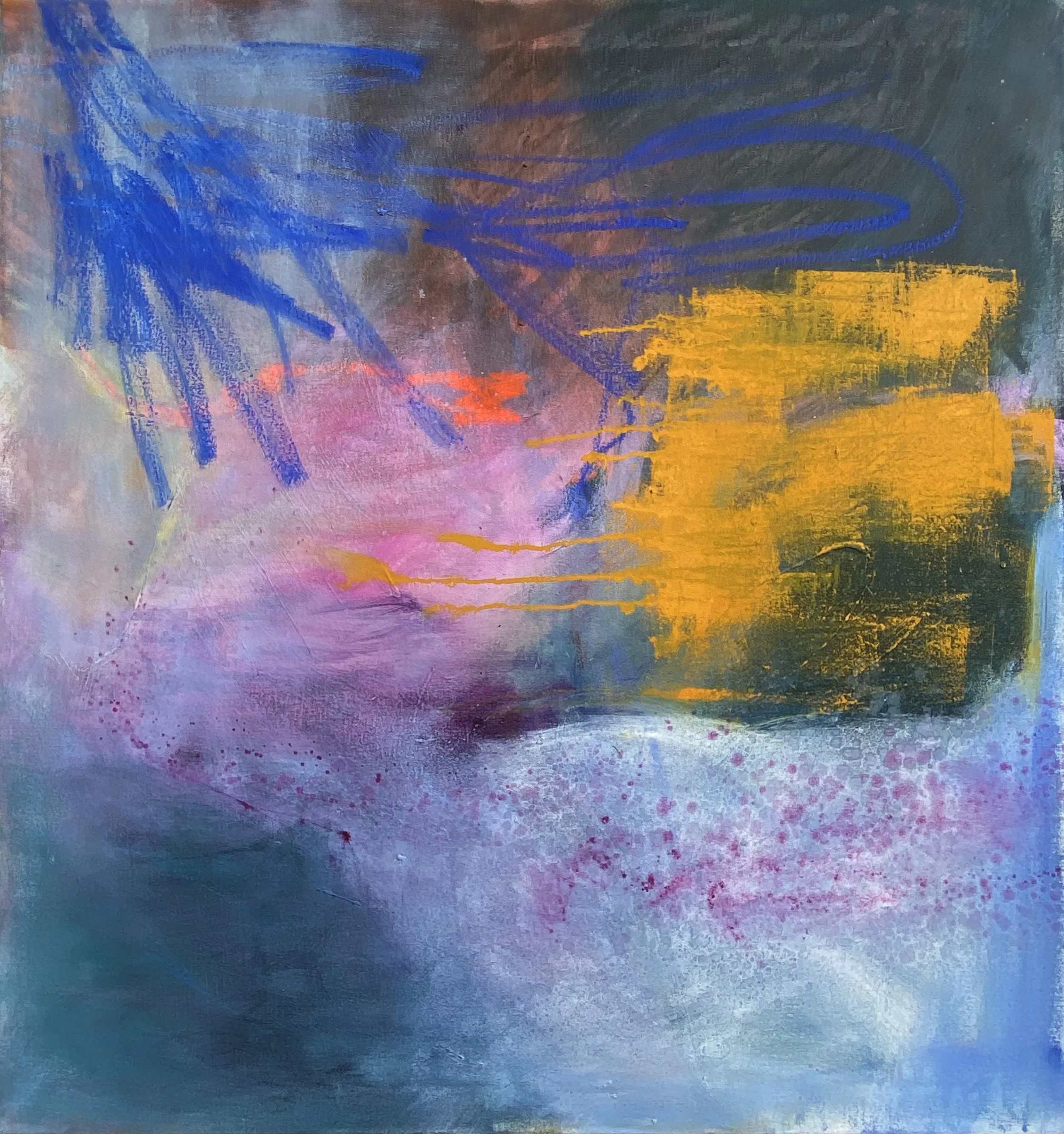 "Container For The Wind", 2025. Mixed medium on canvas, 87cm x 82cm x 3.5cm.