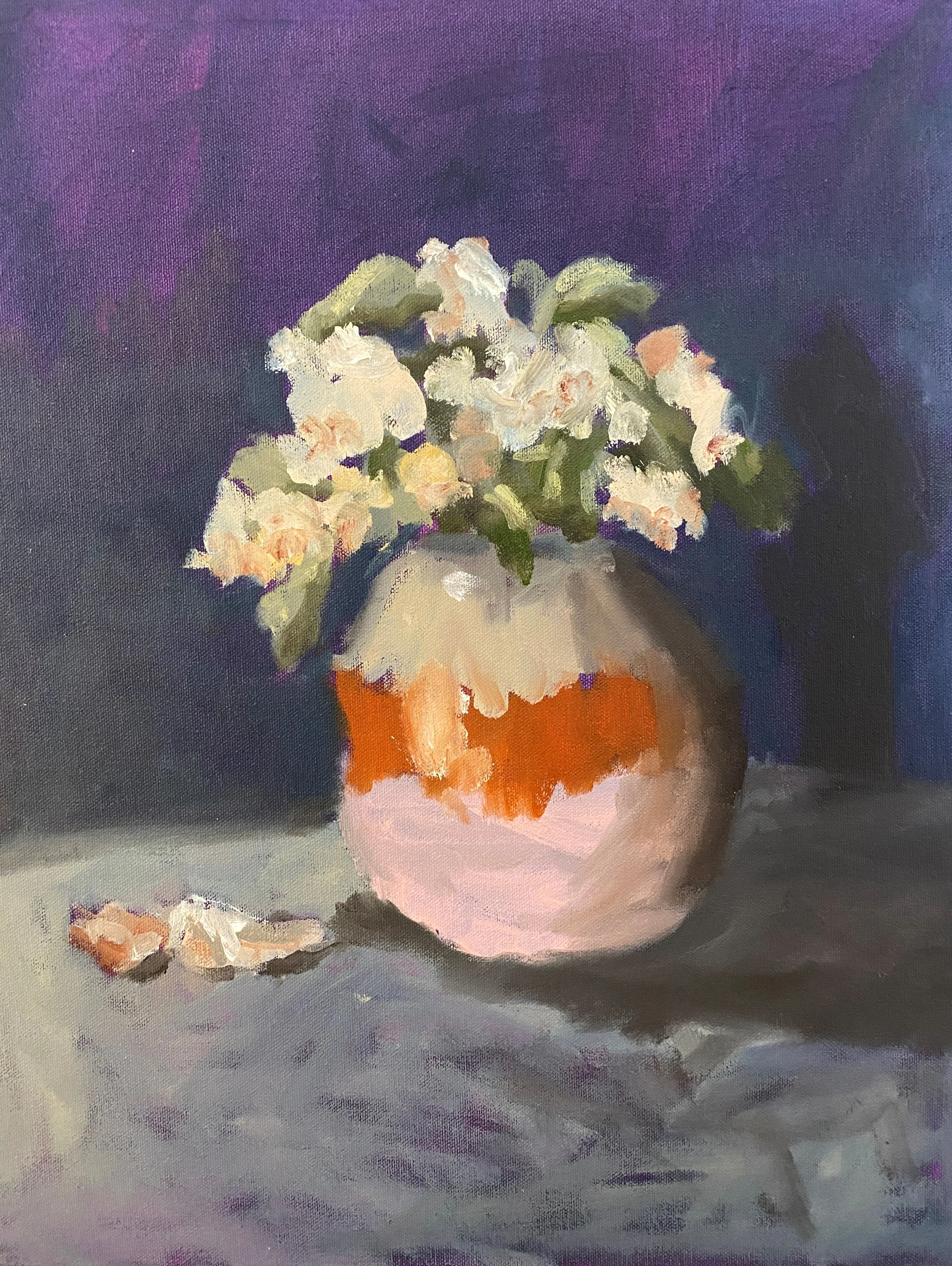 "David Austins in Bloom", 2023. Mixed medium on canvas, 51cm x 41cm x 3.5cm.