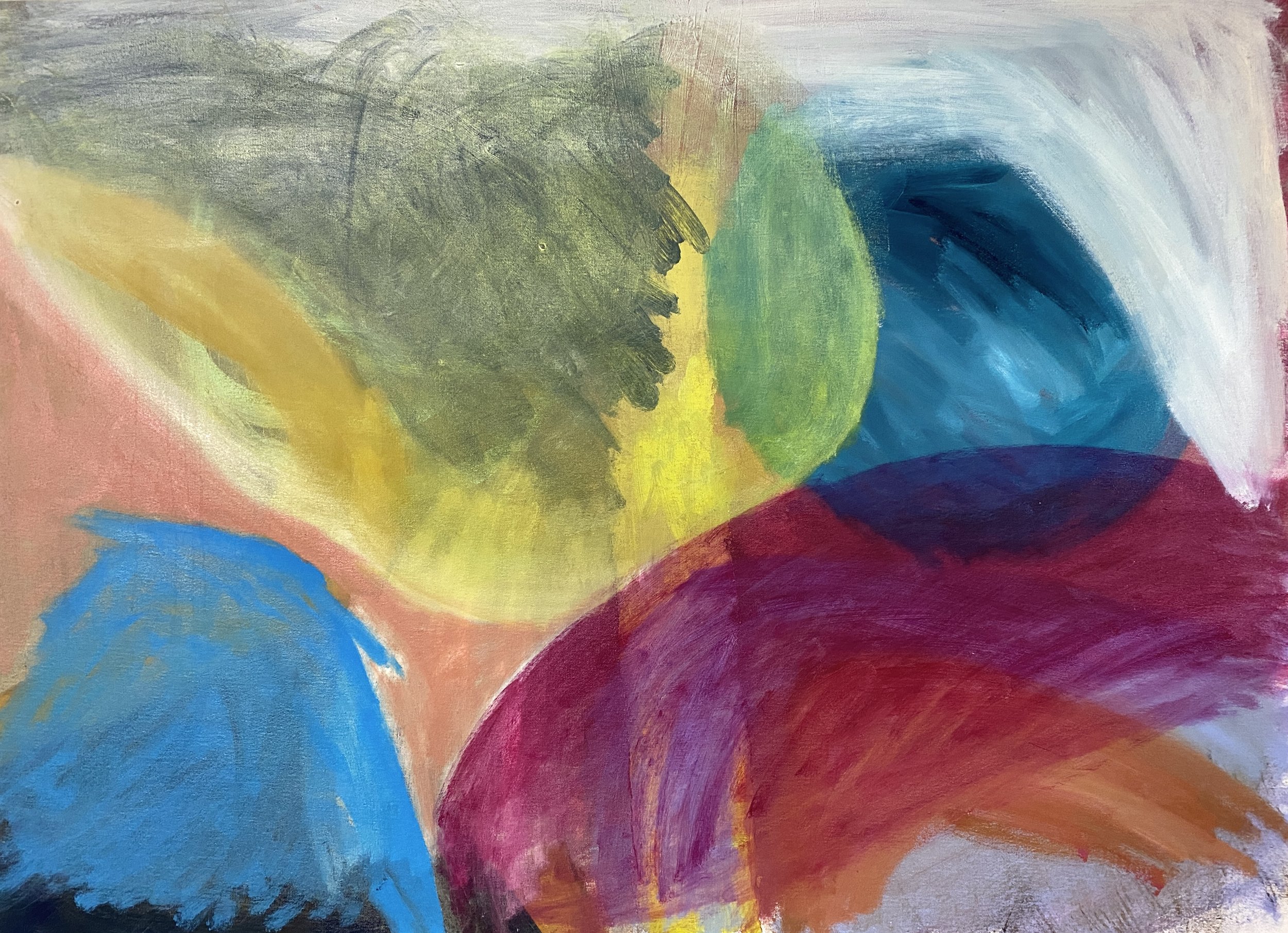 "Disappear Into The Sun", 2024. Mixed medium on canvas, 66cm x 92cm x 3.5cm.