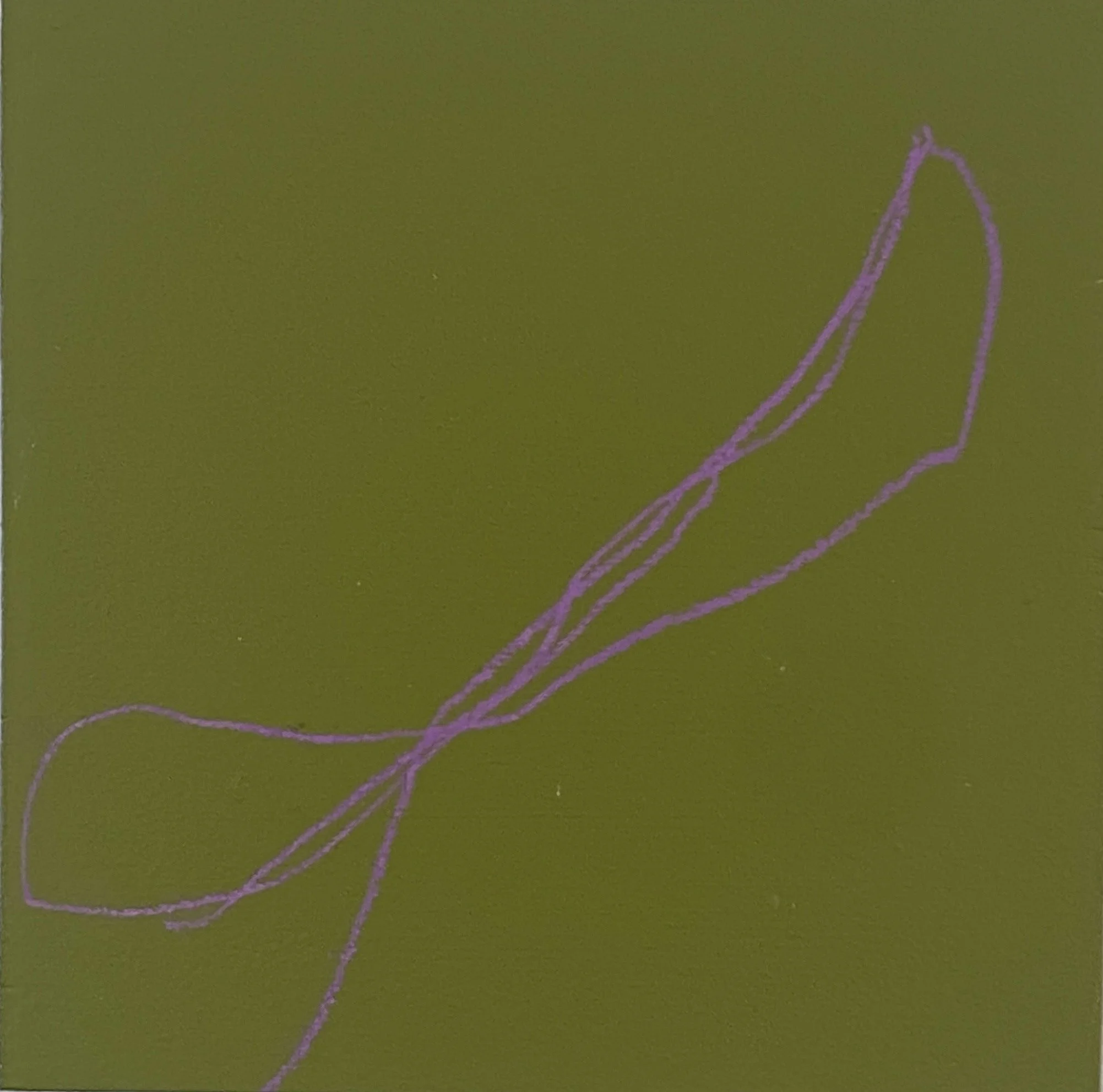 "Unentangle", 2024. Acrylic paint and wax crayon on wooden block, 15cm x 15cm x 2.5cm.