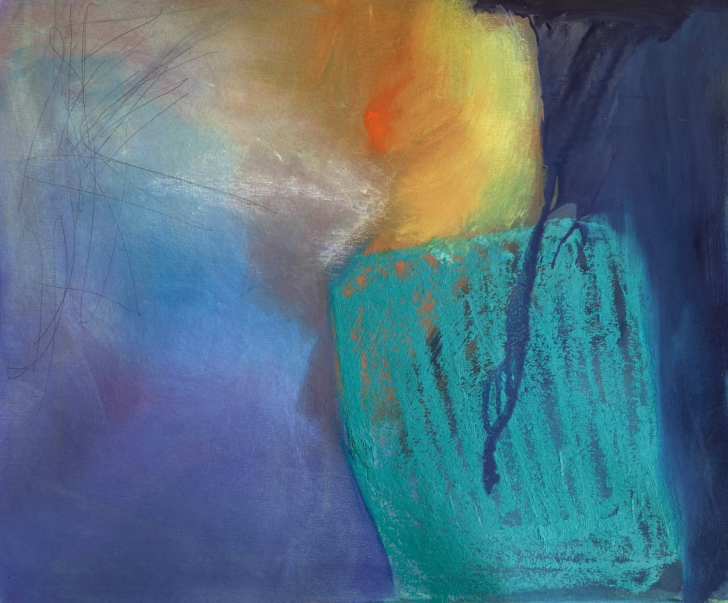 "Echoes Of The Horizon", 2025. Mixed medium on canvas, 82cm x 66cm x 3.5cm.