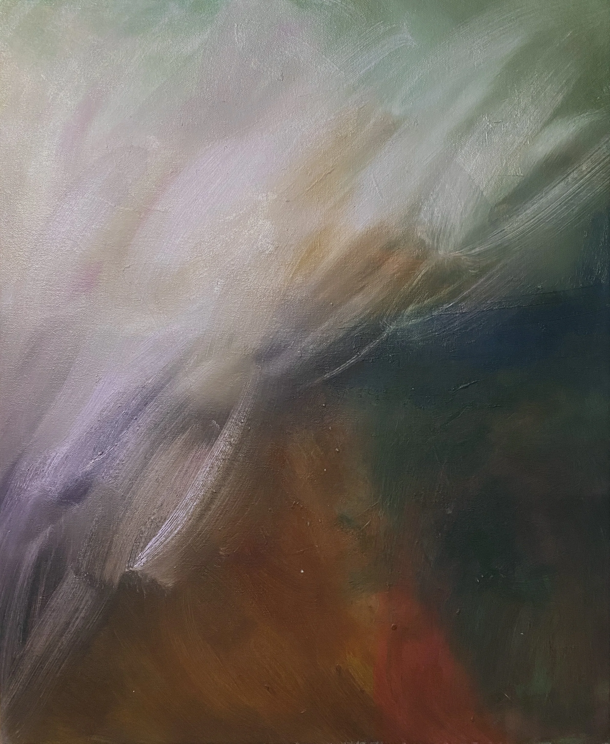 "In The Shadow Of Chaos And Change", 2025. Mixed medium on canvas, 56cm x 46cm x 3.5cm.