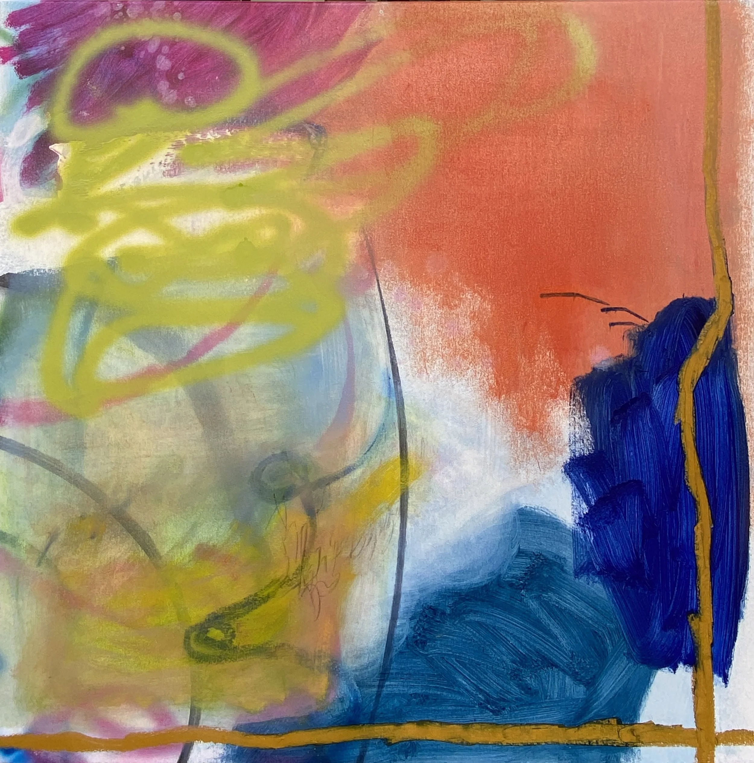 "ash thread dust bone", 2025. Charcoal, spray paint, oil paint, oil stick and graphite on canvas, 87cm x 87cm.