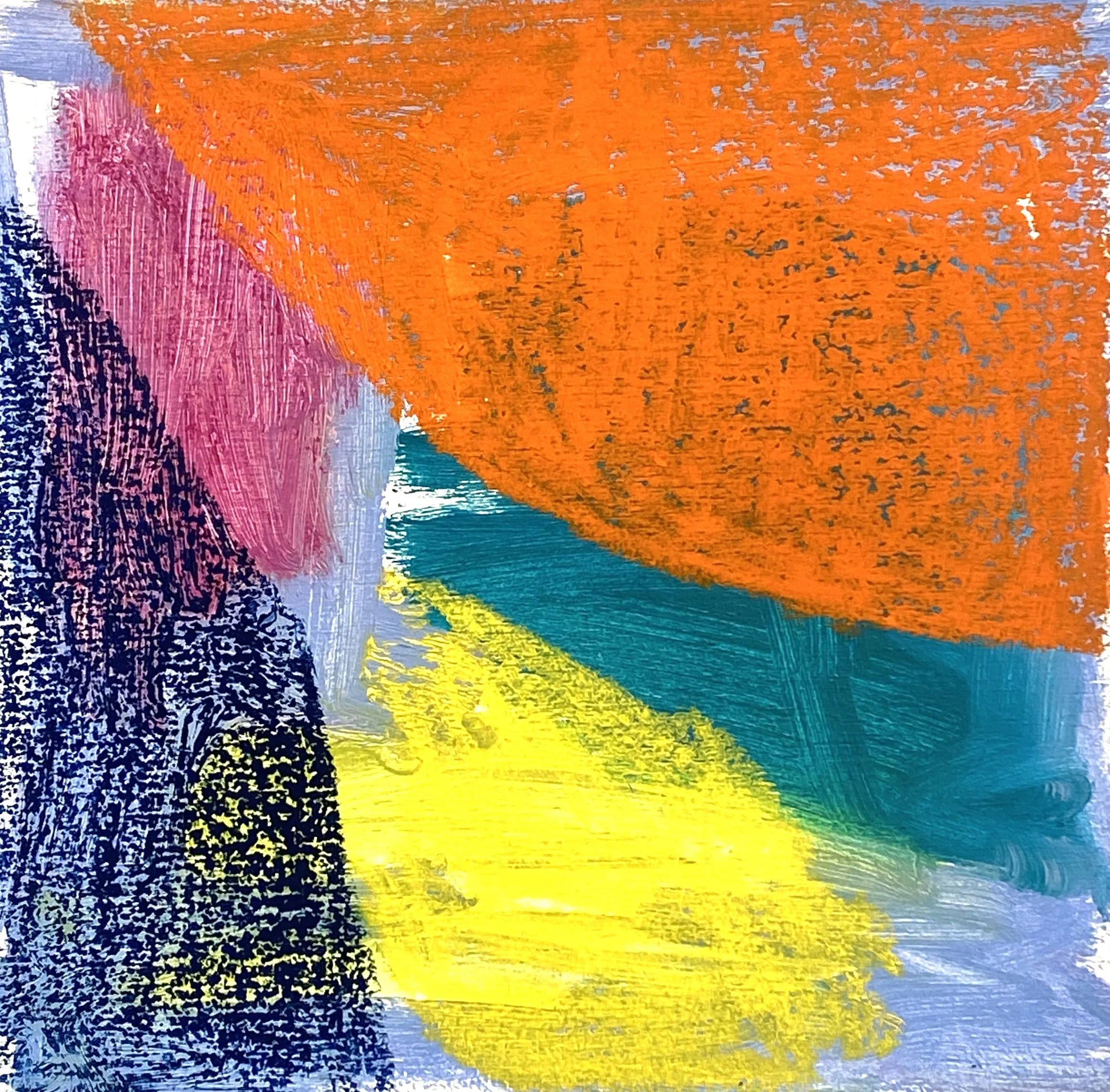 "Apricot", 2024. Mixed medium on wooden block, 15cm x 15cm x 2.5cm.