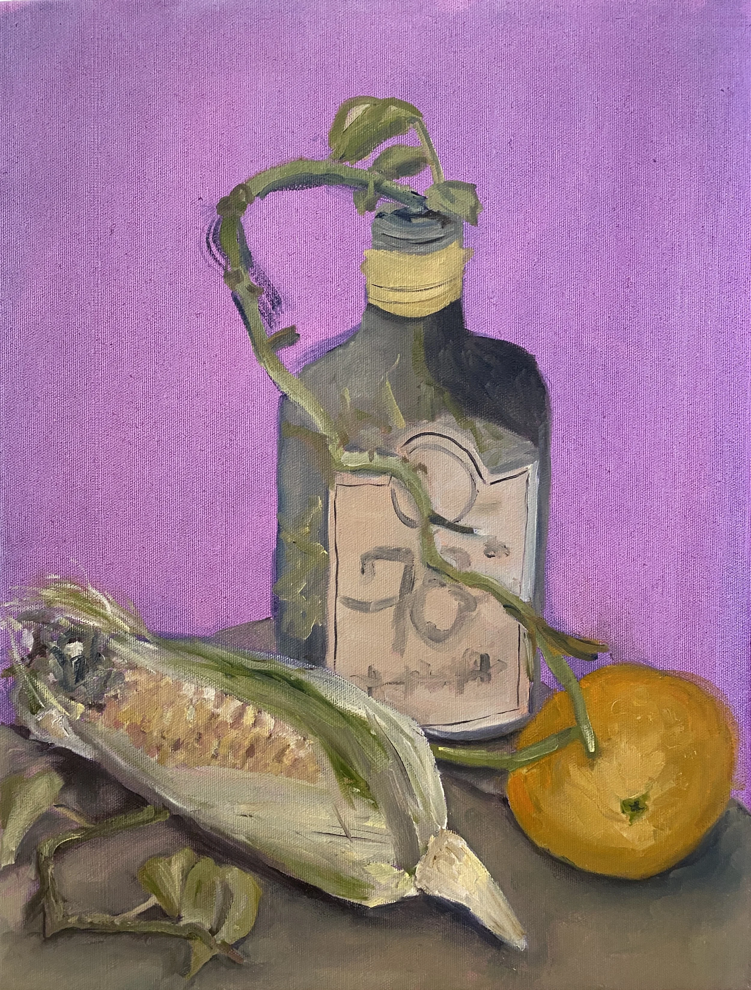 "Corn And Orange", 2023. Mixed medium on canvas, 46cm x 36cm x 3.5cm.