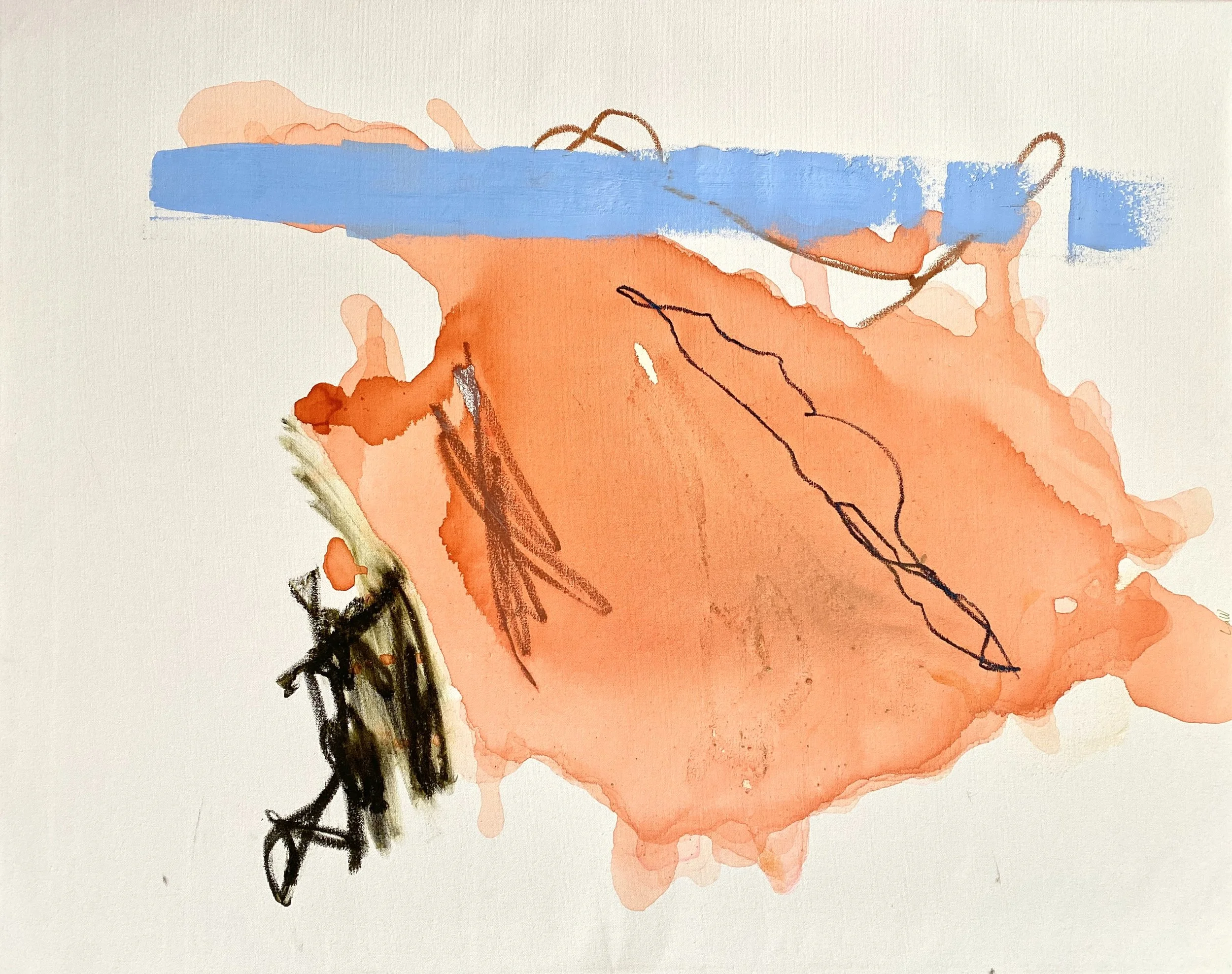 "Beyond the Horizon", 2023. Acrylic ink, oil pastel, oil stick and oil paint on canvas, 72cm x 76cm x 3.5cm.