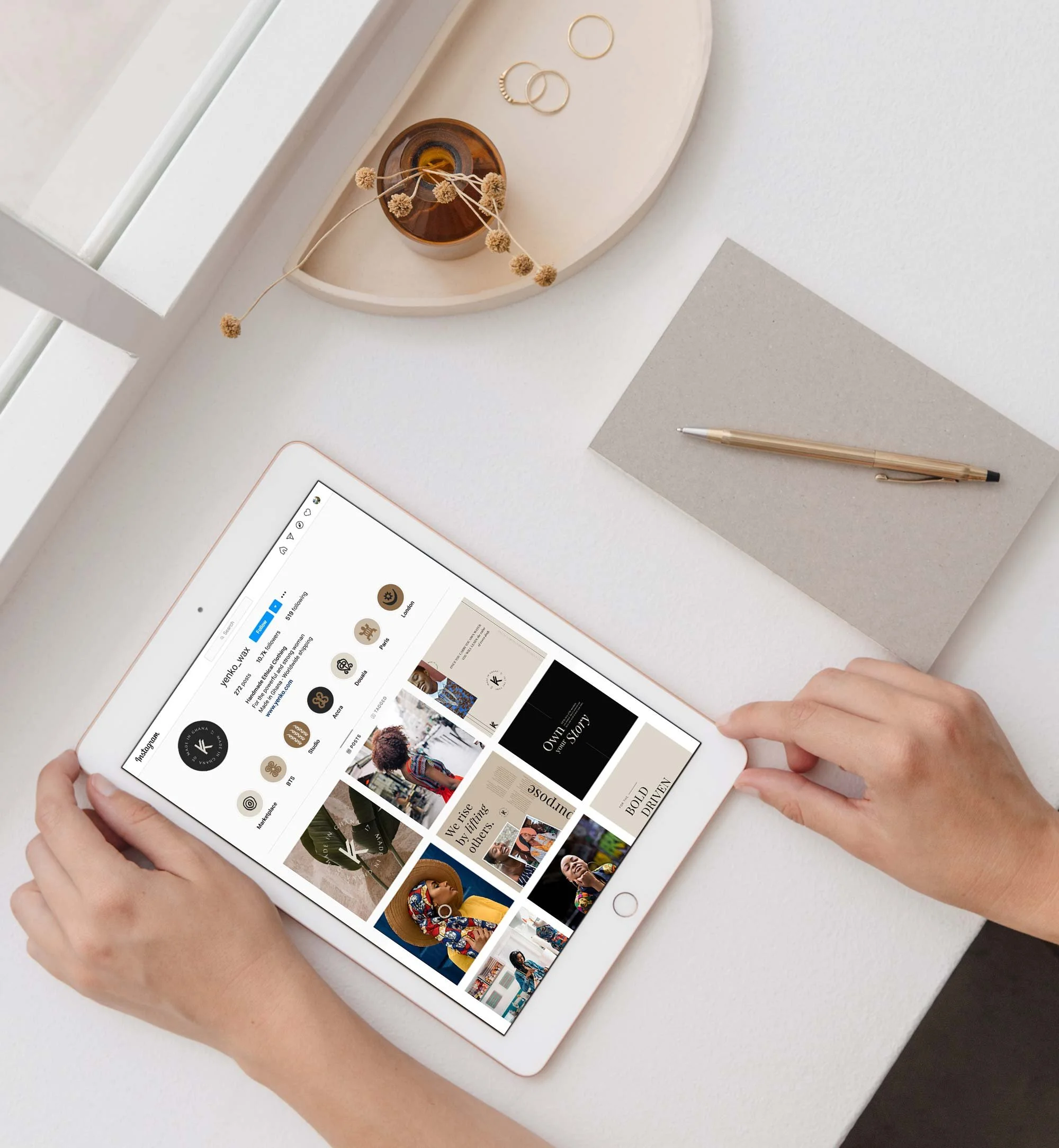 Studio Dreyfus | Social media templates for Yenko, Ghanaian brand | Core Values | Creativity infused with passion & purpose / Collaboration built on transparency & communication / Authenticity &integrity always