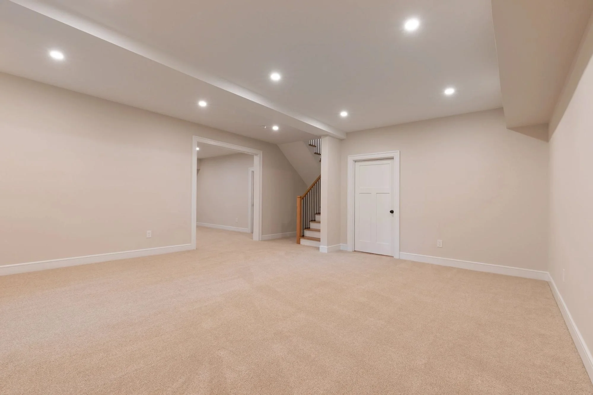Open finished basement rec room
