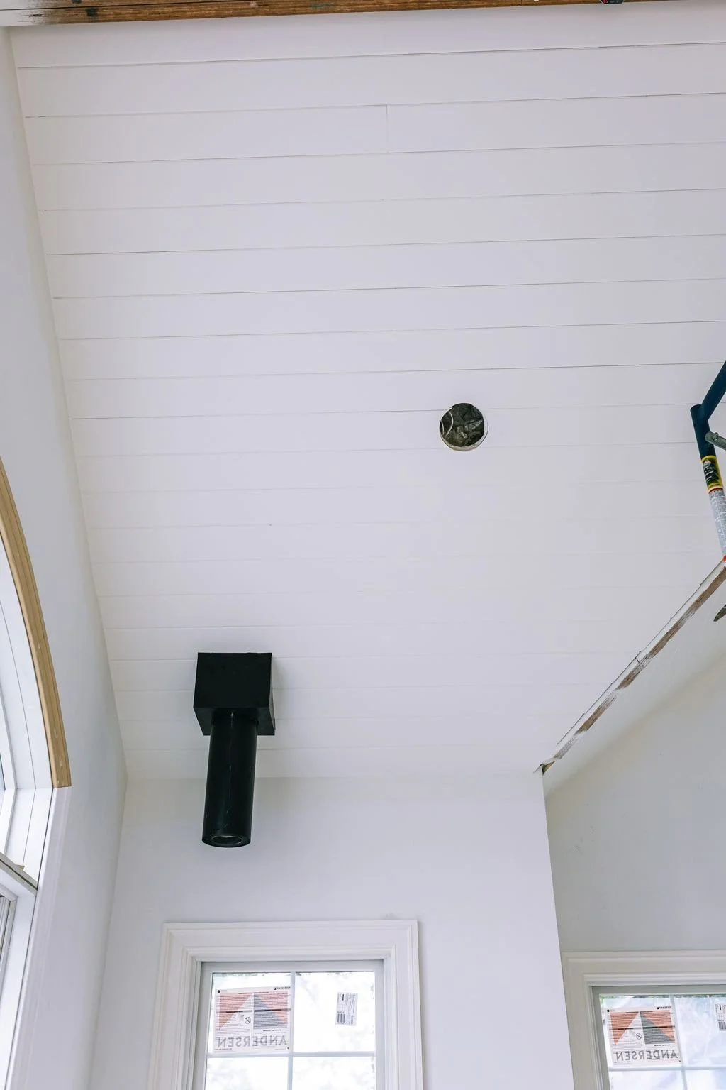 Shiplap ceiling in a four-season room in Bucks County