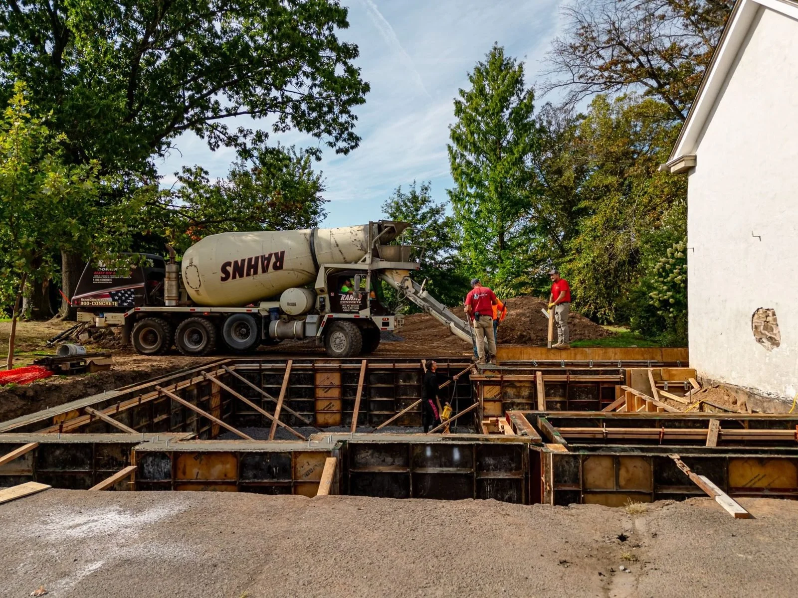 Concrete pour for cottage addition foundation walls in Bucks County