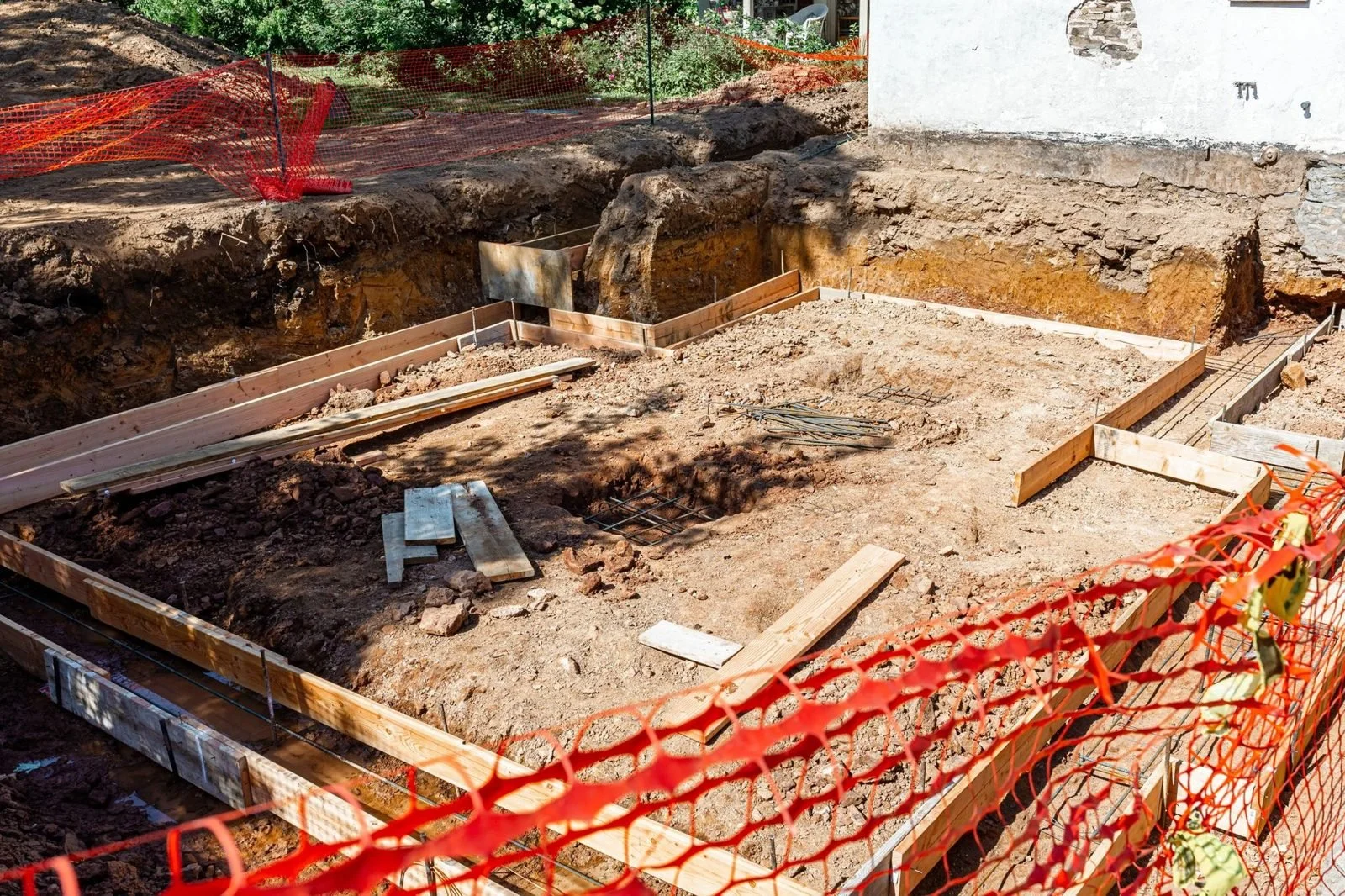 Rebar and footing forms for a cottage addition in Bucks County