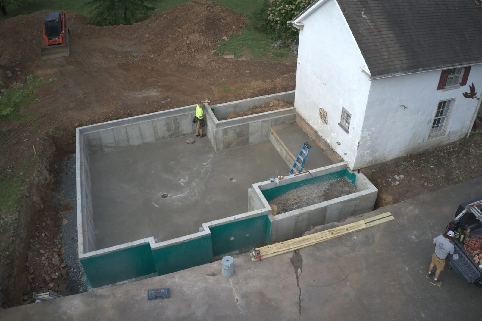 Waterproofed foundation walls on a Bucks County cottage addition