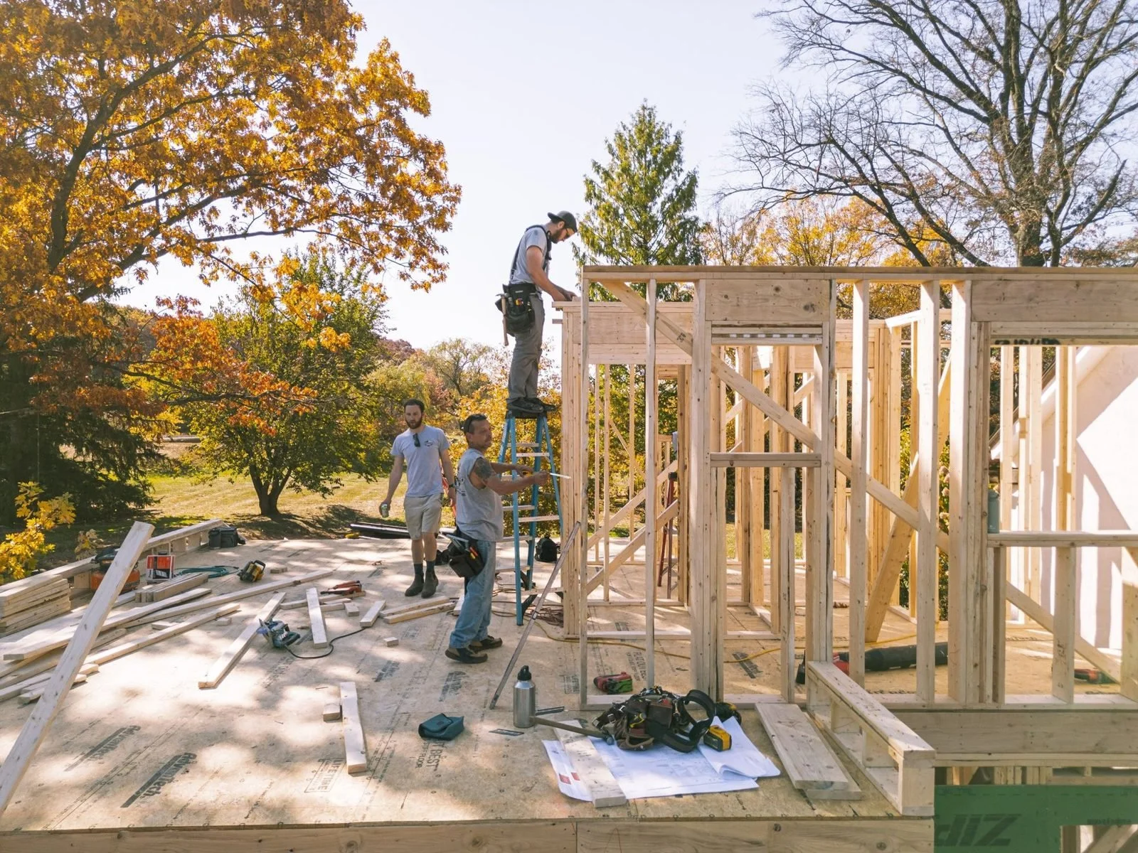 Wall framing for a cottage addition in Upper Bucks County