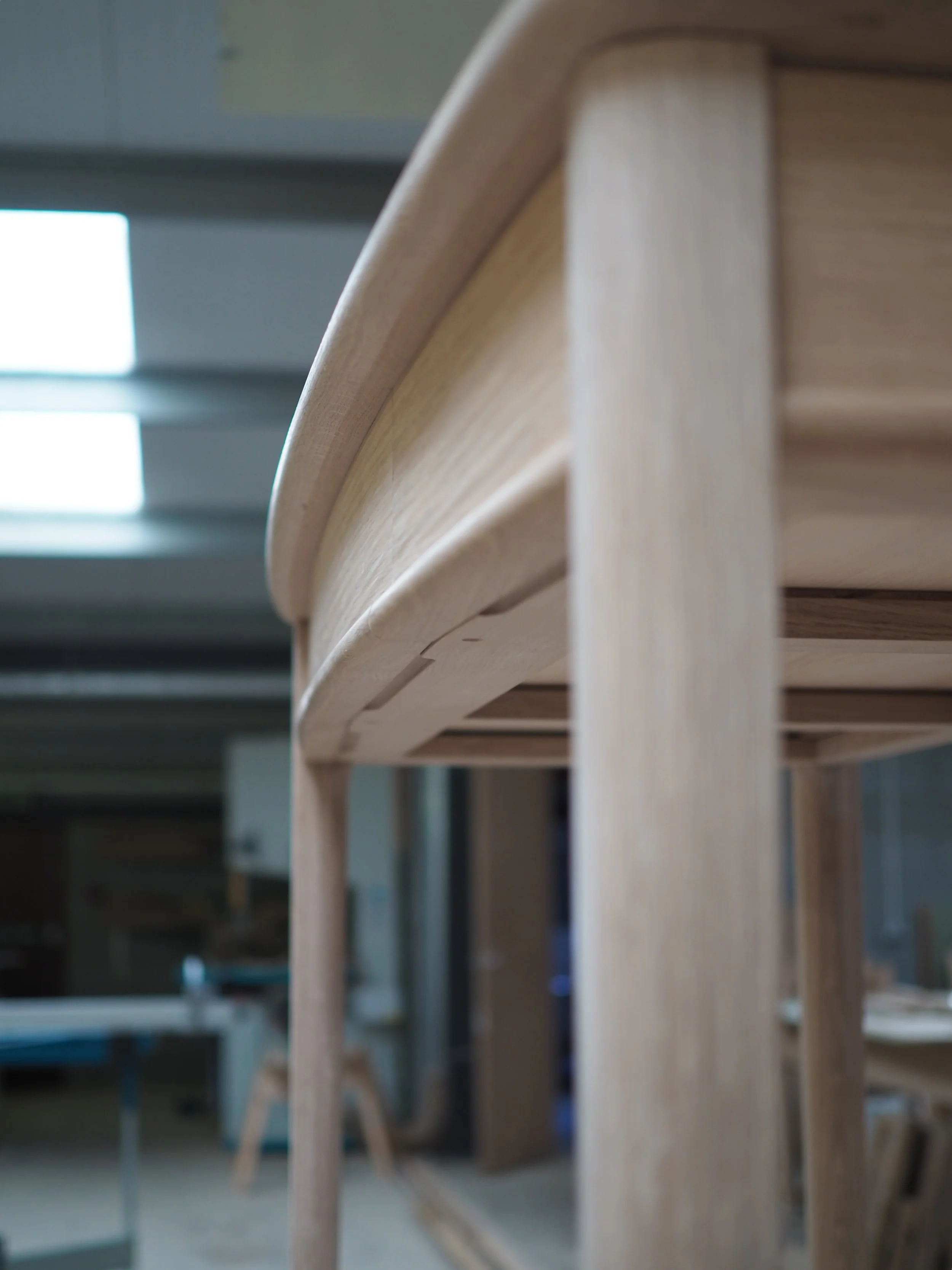 Detail shot showing the finger pull details underneath a dressing table