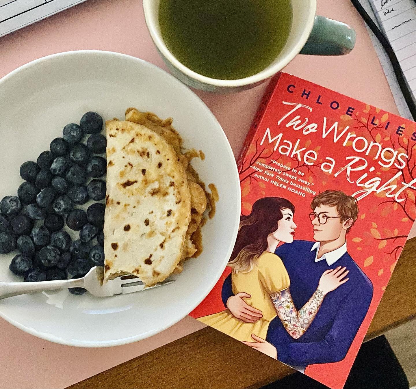 Starting the day with an incredible book, a peanut butter and banana &ldquo;quesadilla,&rdquo; and a cup of green tea (in honor of the starchy, tea-loving hero of Two Wrongs Make a Right)

I&rsquo;m a big Much Ado fan and this reimagining of it remin