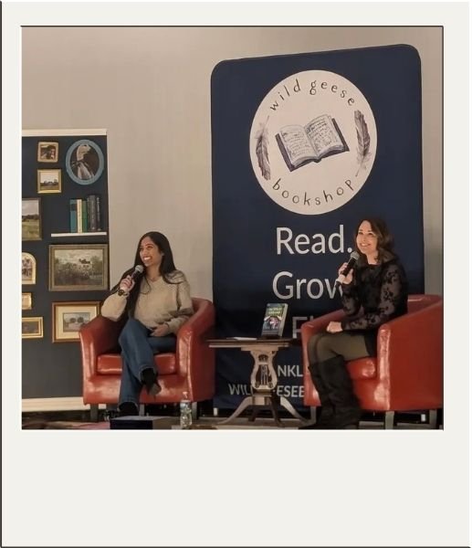 Author giving a talk on a book tour