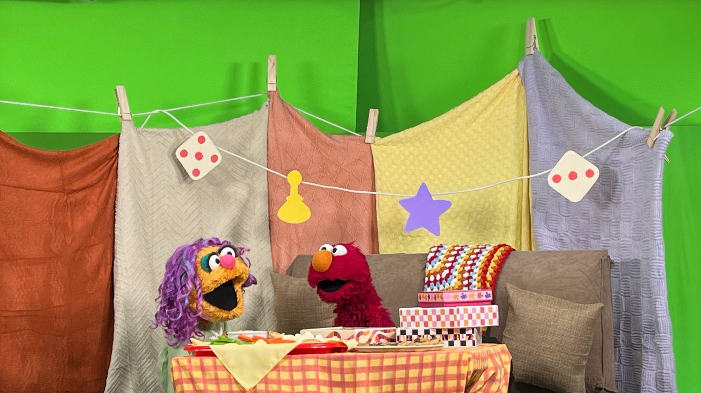 Sesame Street Season 56
~ Cut and painted foam clothesline decor/shapes
