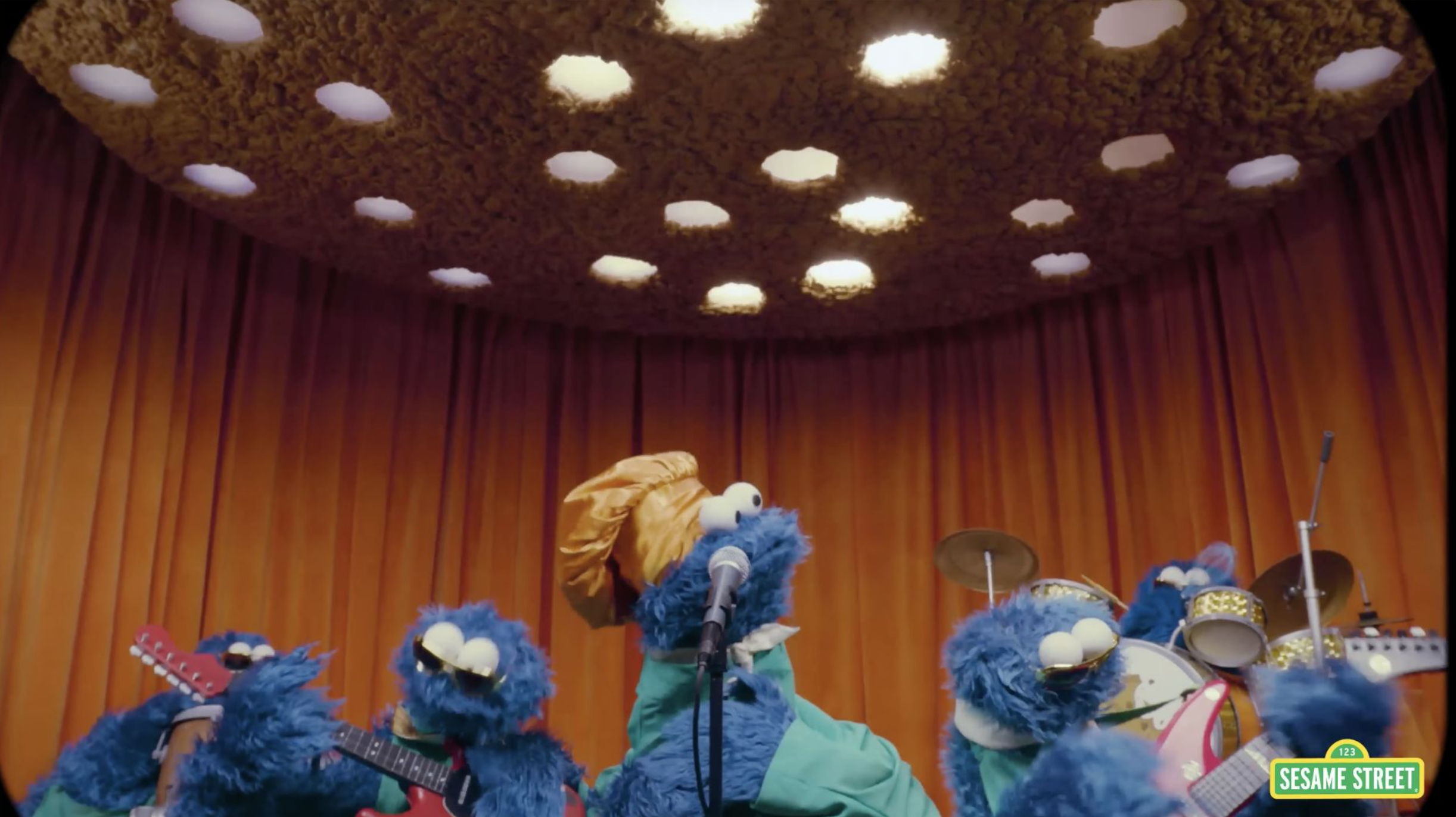 Sesame Street "I Just Might" Parody Video
~ Spray-foamed texture, painted & feathered 
giant cookie ceiling light rig
