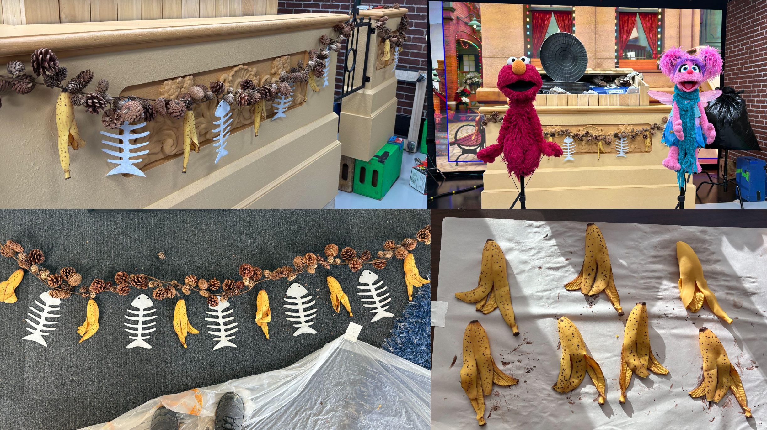 Sesame Street Netflix Merry Giftmas Special w/ Mark Rober
~ scenicked gross bananas, built & weathered fish, affixed to garland
